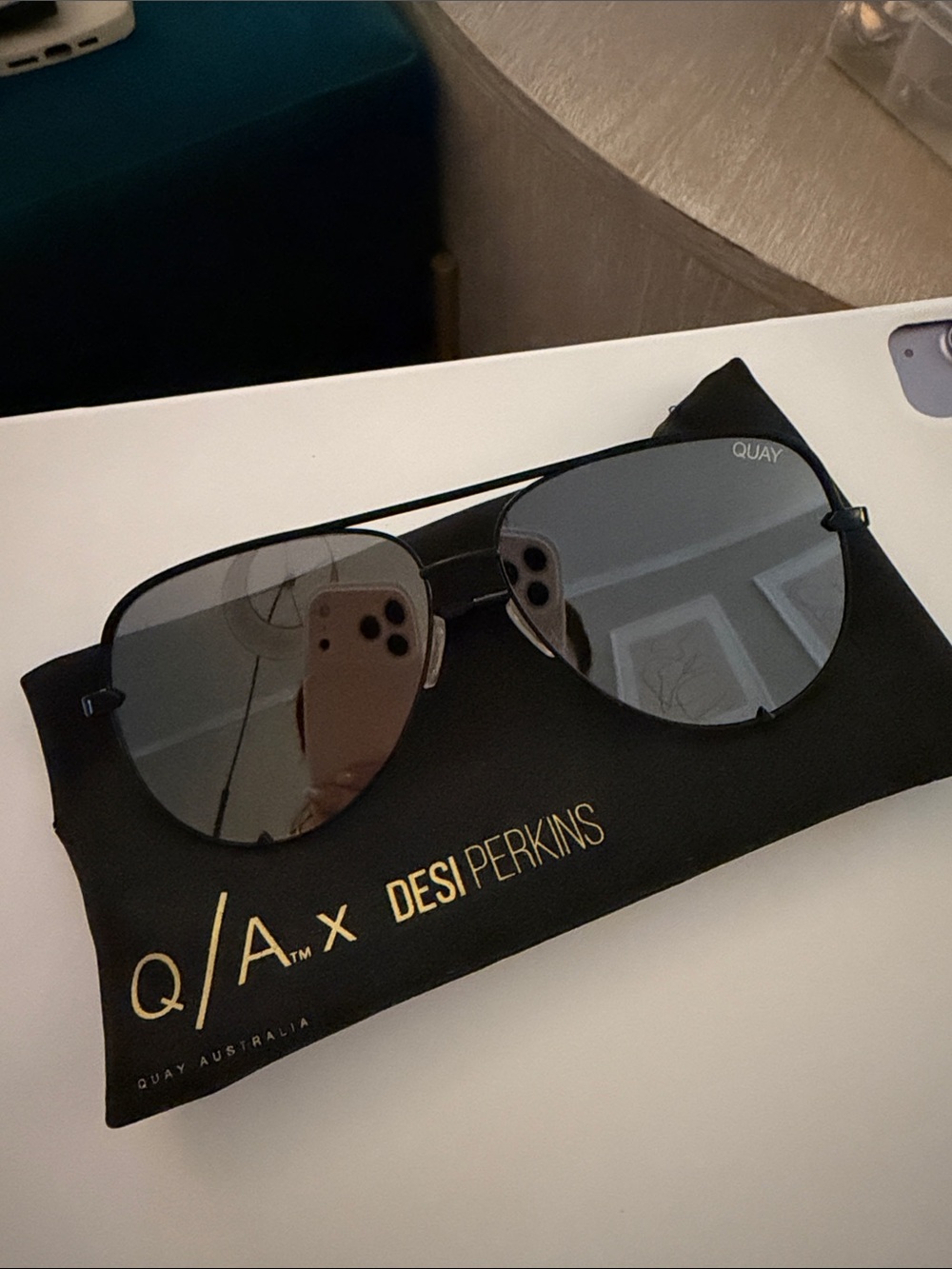 Quay Australia Black Aviator Sunglasses with Dark Lenses